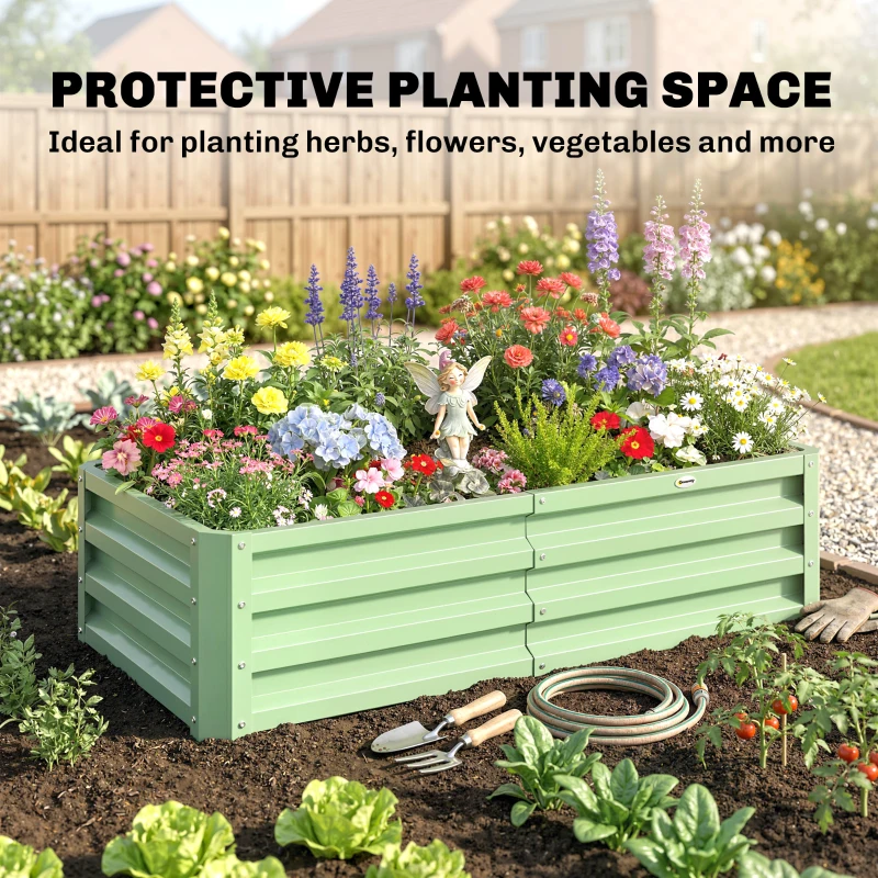 Outsunny Raised Beds for Garden, Galvanised Outdoor Planters, for Herbs and Vegetables, Use for Patio, Garden, Balcony