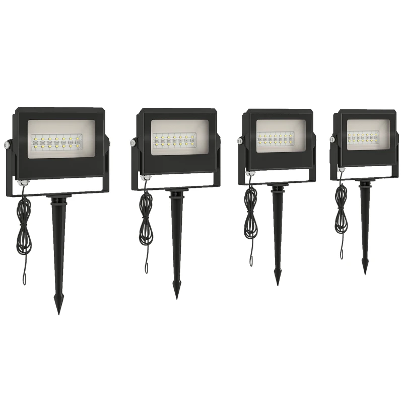 Outsunny 32W LED Floodlights, Linkable 4-Pack Landscape Lighting with Remote Control, RGB Colour Changing, UK Plug, Black