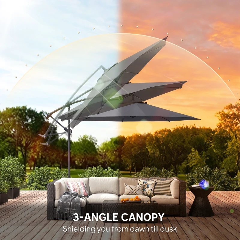 Outsunny 3 m Overhanging Cantilever Parasol, with Cross Base - Grey