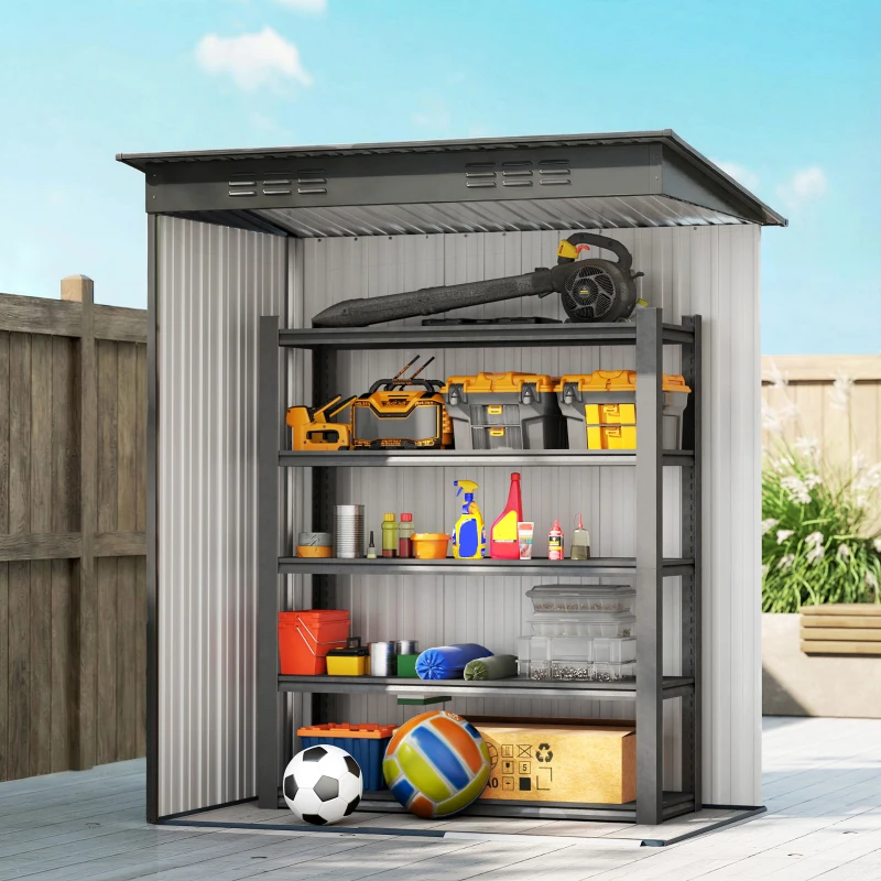 Outsunny 5 x 3.5ft Metal Garden Storage Shed with Effortless Assembly and 2 Pairs of Gloves, Waterproof Outdoor Shed, Light Grey