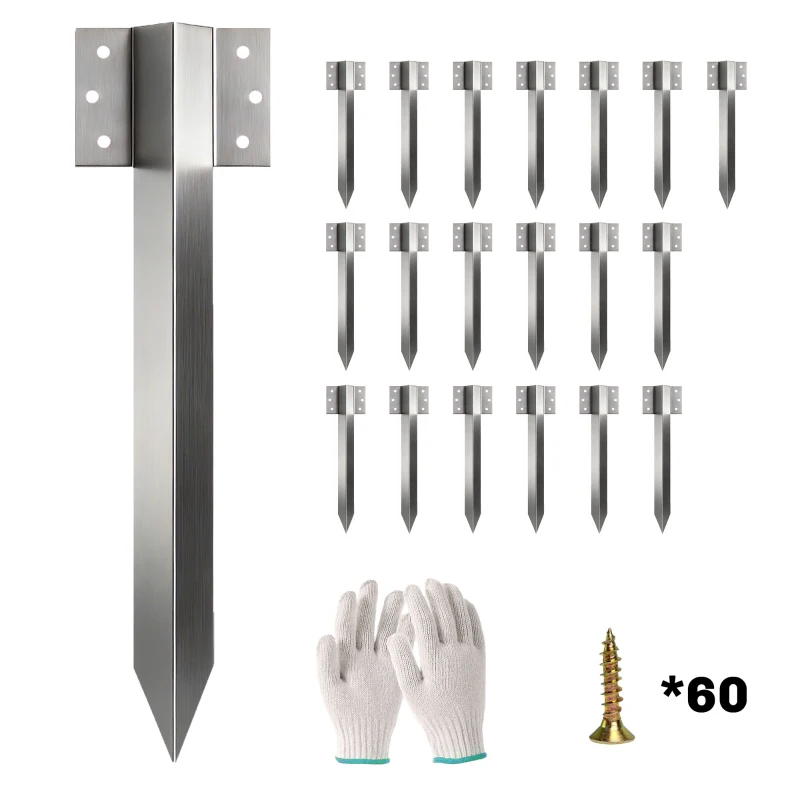 Outsunny 20 Pack Railway Sleeper Brackets, 41 cm Heavy Duty Galvanised Steel Sleeper Stakes with Screws and Gloves