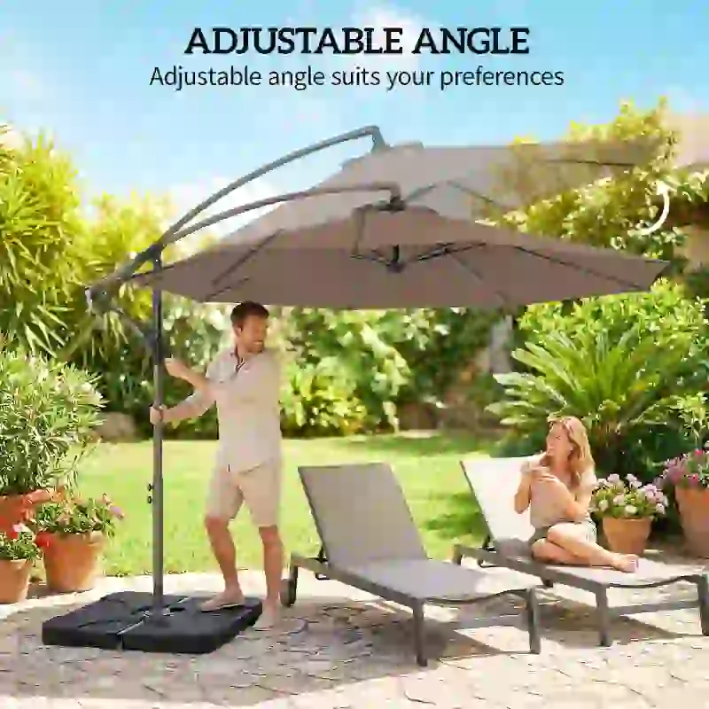 Outsunny 3m Overhanging Parasol, with Base, Weights and Cover - Coffee