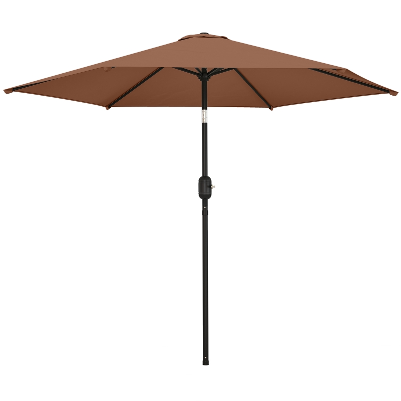 Outsunny 2.6 m Garden Parasol Umbrella with Aluminium Pole, Outdoor Patio Umbrella with Tilt and Crank, Vent, Coffee