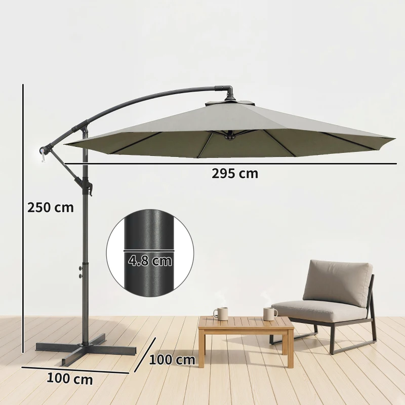 Outsunny 3m Overhanging Cantilever Parasol, with Cross Base - Light Grey