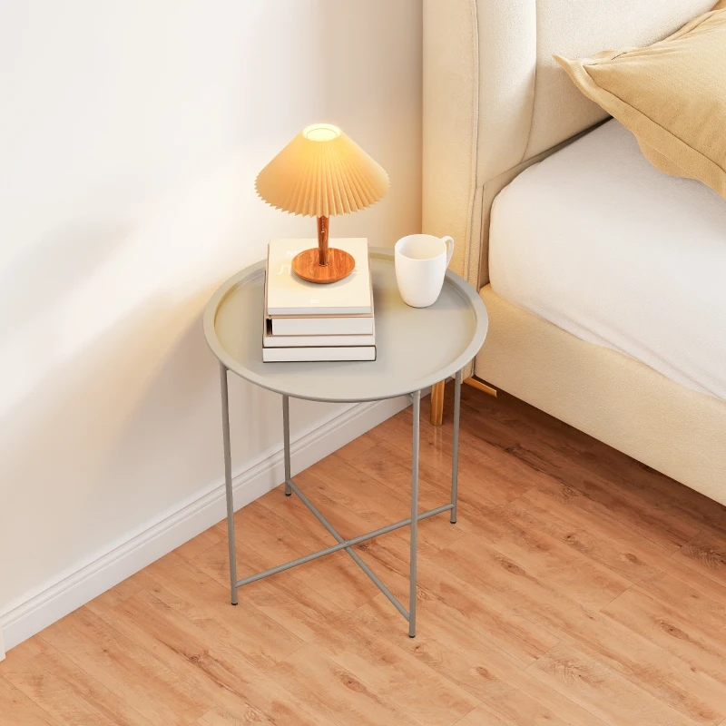 Outsunny Steel Removable Tray Top Garden Table - White