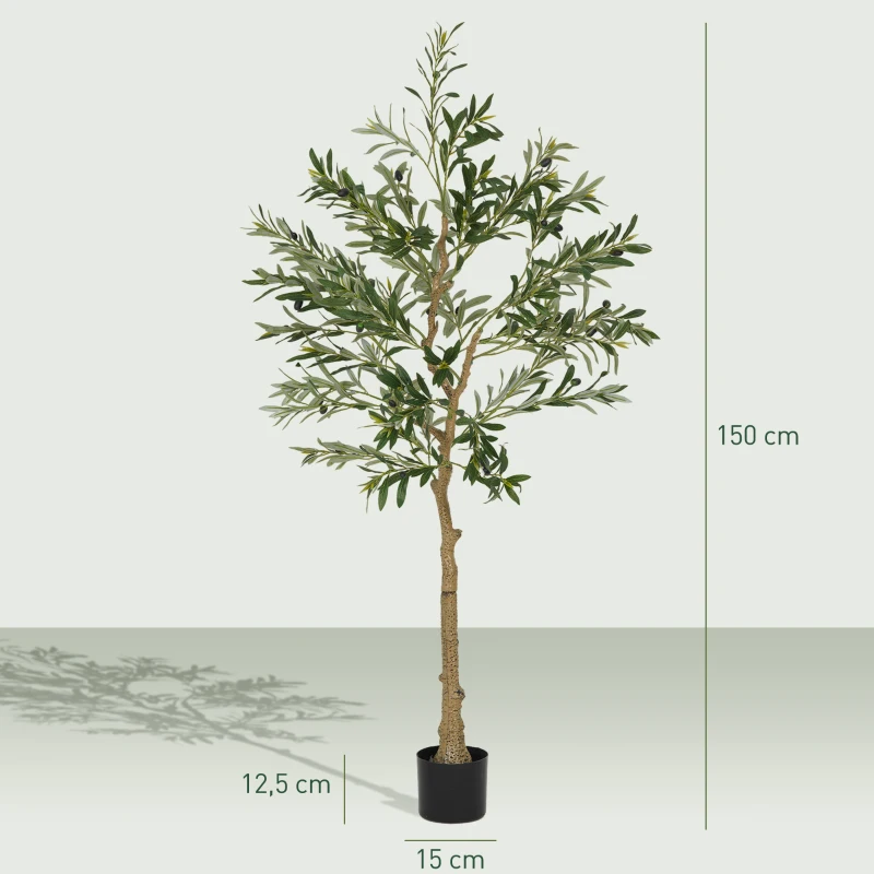 HOMCOM Conjunto de 2 Oliveiras Artificiais de 150 cm Plantas Artificiais Decorativas Grande Árvores Artificiais de Interior Verde