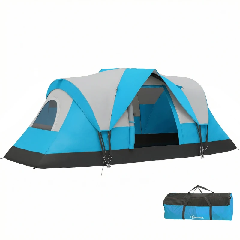 Outsunny 5-6 Man Camping Tent, Tunnel Tent, Water Resistant Hiking Shelter with Groundsheet and Carry Bag, Light Blue