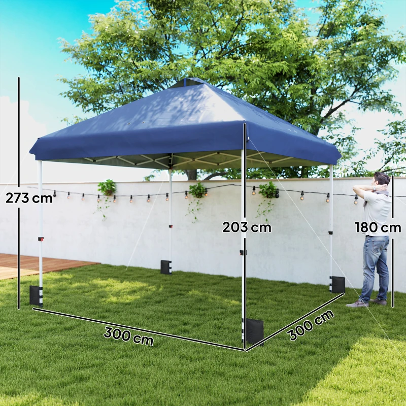 Outsunny 3 x 3 m Pop Up Gazebo with Wheels, UPF50+ One-Touch Outdoor Garden Party Tent Marquee Wedding Awning Canopy, Dark Blue