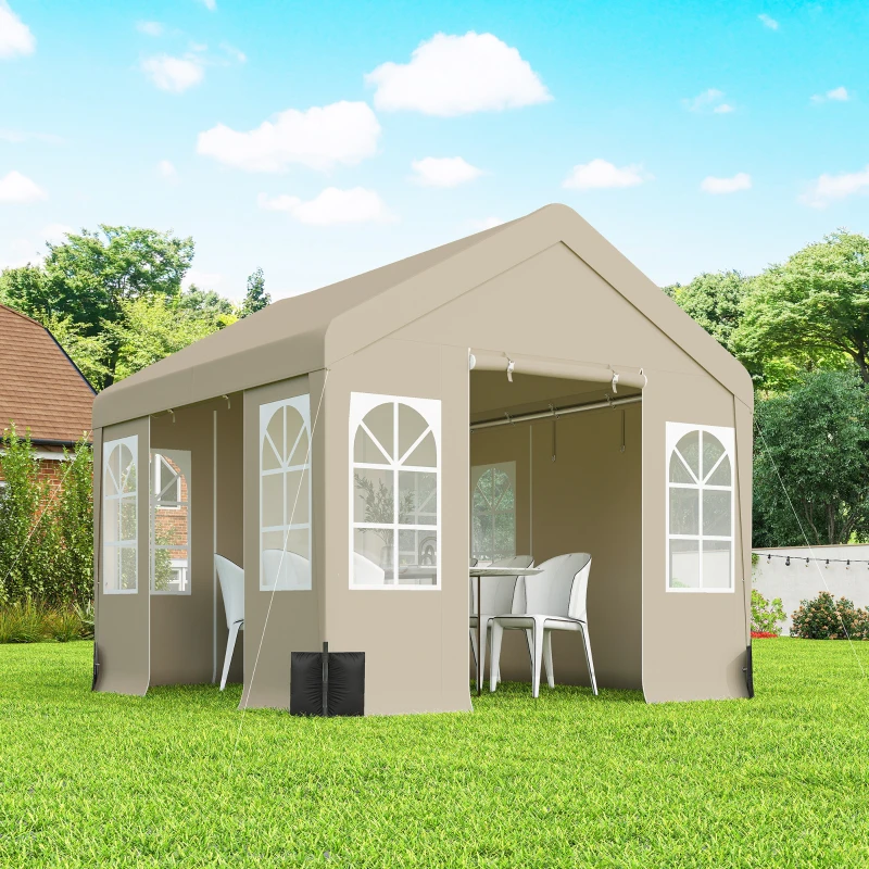 Outsunny 3 x 3 m Party Tent, Outdoor Canopy Tent Shelter with Removable Sidewalls, 4 Zipped Doors, for Parties, Wedding, Beige