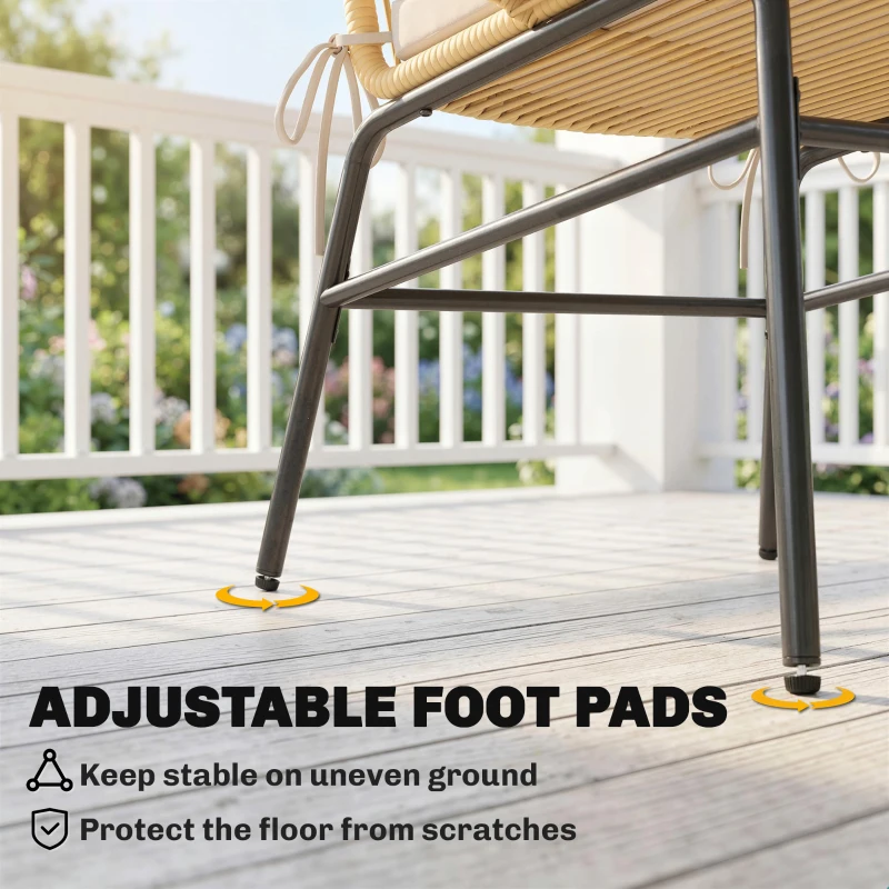 Outsunny Set da Bistrò da 3 Pezzi in Rattan e Acciaio con 2 Sedie, Tavolo Rotondo con Piano in Vetro Temperato, Beige