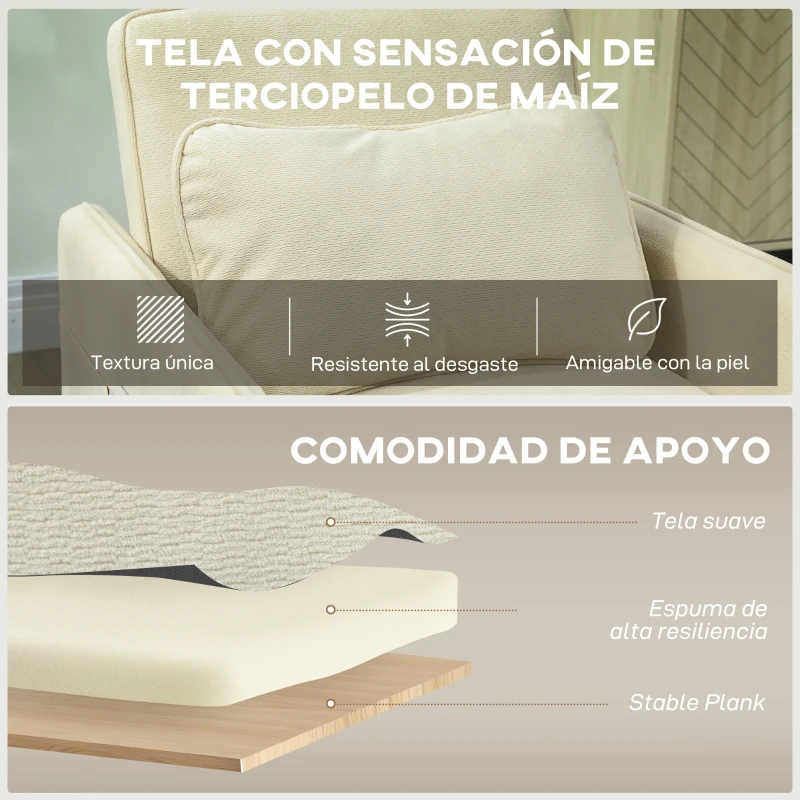 HOMCOM Sillón Cama Individual 3 en 1 Sofá Cama Plegable con Respaldo Ajustable y Cojín para Salón 74x85,5x82 cm Beige