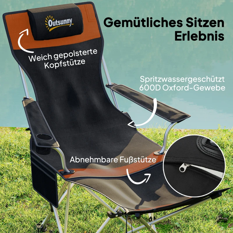 Outsunny 2er Set Campingstuhl faltbar Angelstuhl mit abnehmbar Fußstütze Getränkehalter belastbar 120 kg Orange