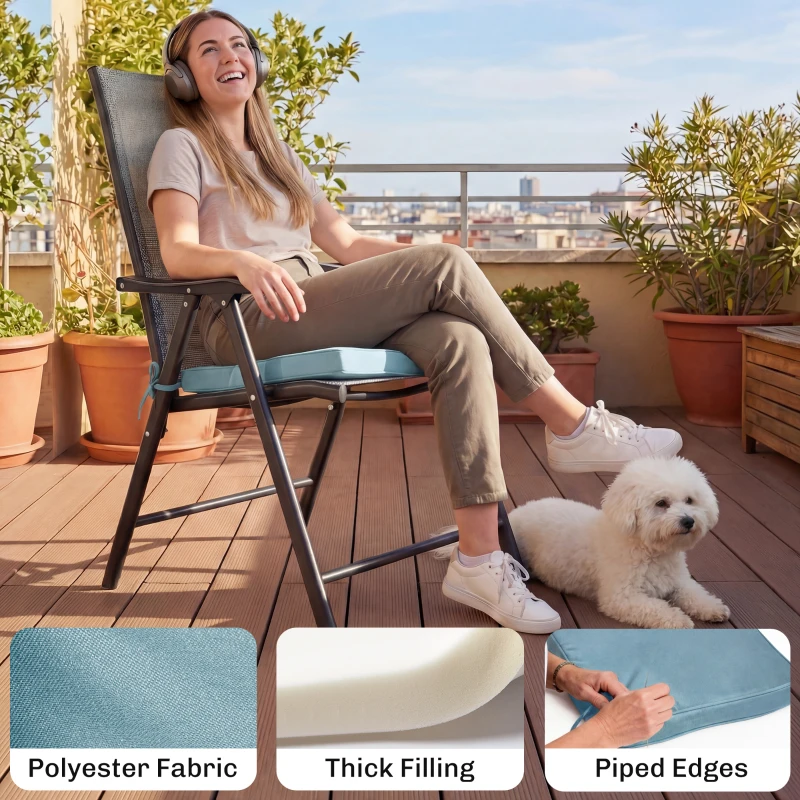 Outsunny Set of 6 Chair Cushion Seat Pads Dining Chair w/ Straps, Indoor Outdoor Removable Tie On Garden Patio, Light Grey