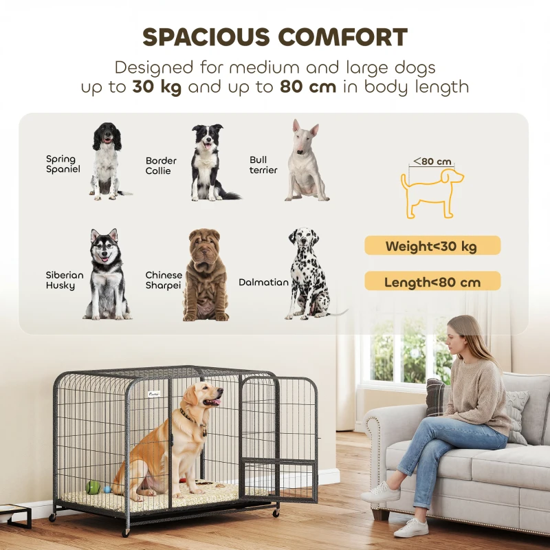 PawHut Heavy Duty Dog Crate,109 x 72 x 85 cm, Large Dog Cage for Small to Large Breeds