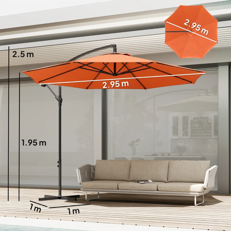 Outsunny 3 m Overhanging Cantilever Parasol, with Cross Base - Orange
