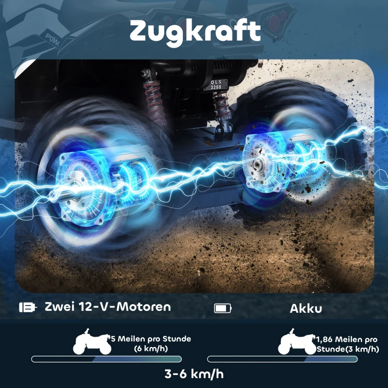 HOMCOM Elektro-Kinderquad, 3-8 km/h, 45 Min. Betriebszeit, LED-Scheinwerfer, Musikplayer mit USB, für Kinder 3 bis 5 Jahre