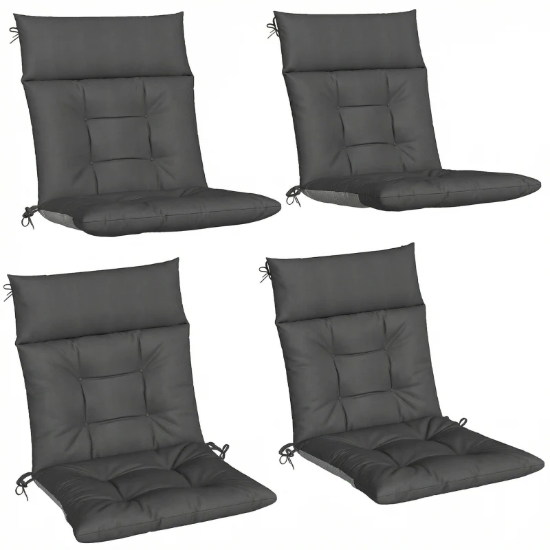 Outsunny Patio Chair Cushions Set of 4, Waterproof Non-Slip Lounge Chair Cushions, 112x53cm, Dark Grey