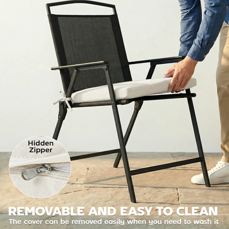 Outsunny Set of 6 Outdoor Seat Cushions with Machine Washable Cover, Water Repellent Seat Cushions Cream White