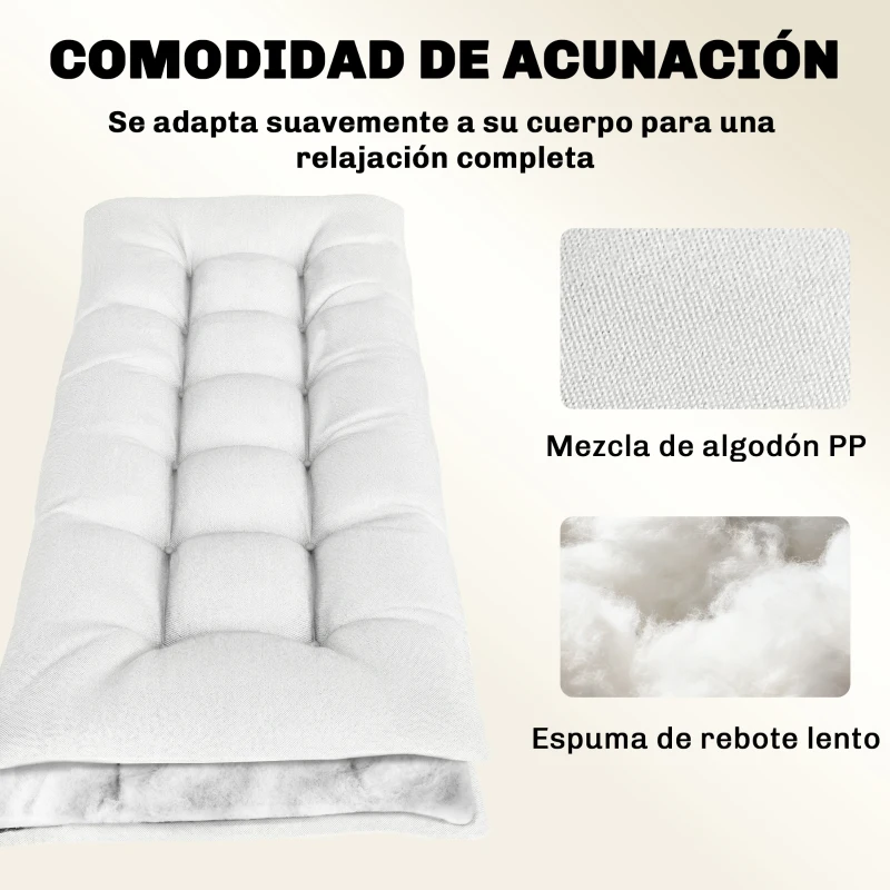 Outsunny Cojín para Banco Exterior con Correas de Sujeción Protección UV50+ Rebote Lento Interior Exterior 198x65x13 cm Crema