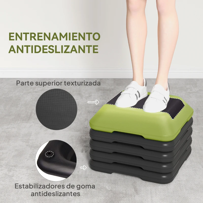 SPORTNOW Step para Fitness Stepper Antideslizante con Altura Ajustable de 10/15/20/25/30 cm Carga 150 kg Verde