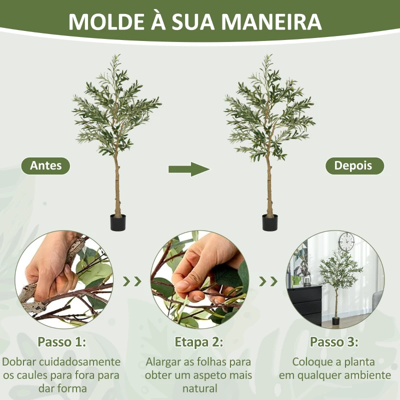 HOMCOM Conjunto de 2 Oliveiras Artificiais de 150 cm Plantas Artificiais Decorativas Grande Árvores Artificiais de Interior Verde