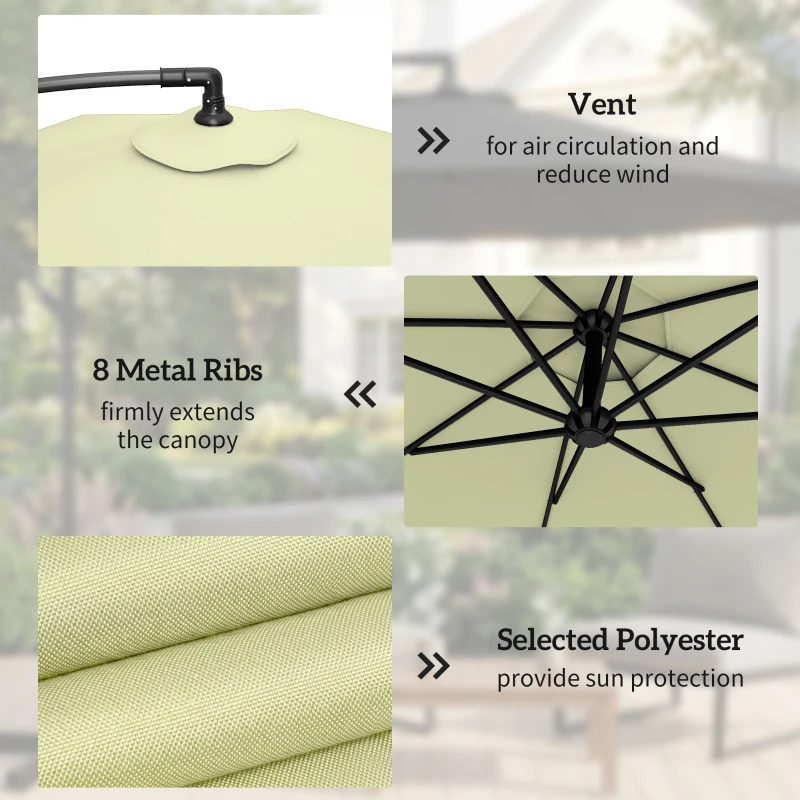 Outsunny 3m Overhanging Parasol, with Base, Weights and Cover - Beige