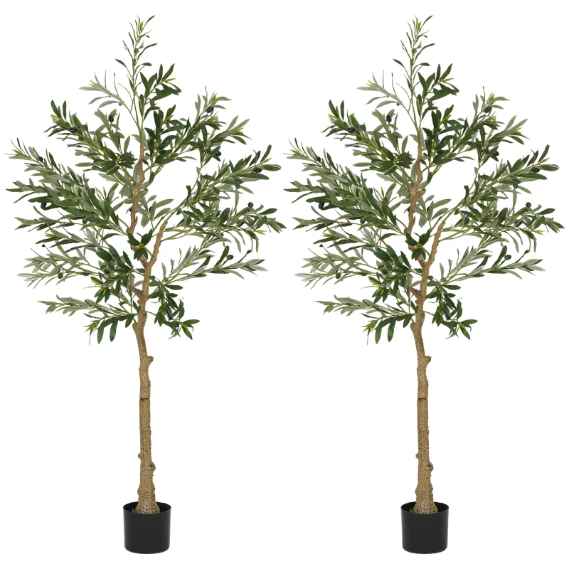 HOMCOM Conjunto de 2 Oliveiras Artificiais de 150 cm Plantas Artificiais Decorativas Grande Árvores Artificiais de Interior Verde