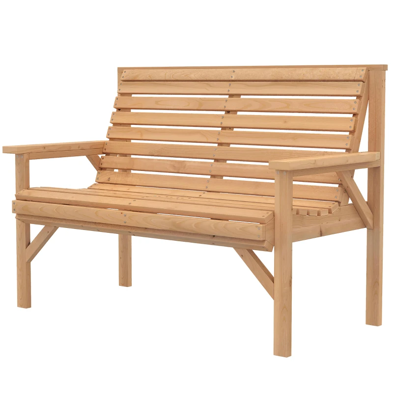 Outsunny 2 Seater Wooden Garden Bench, Slatted Patio Bench with Armrest and Backrest, Outdoor Furniture for Indoor, Balcony