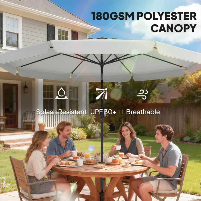 Outsunny 3 m Garden Parasol with Tilt Mechanism & Crank Handle, UPF 30+ Patio Umbrella Outdoor Table Umbrella, Light Grey