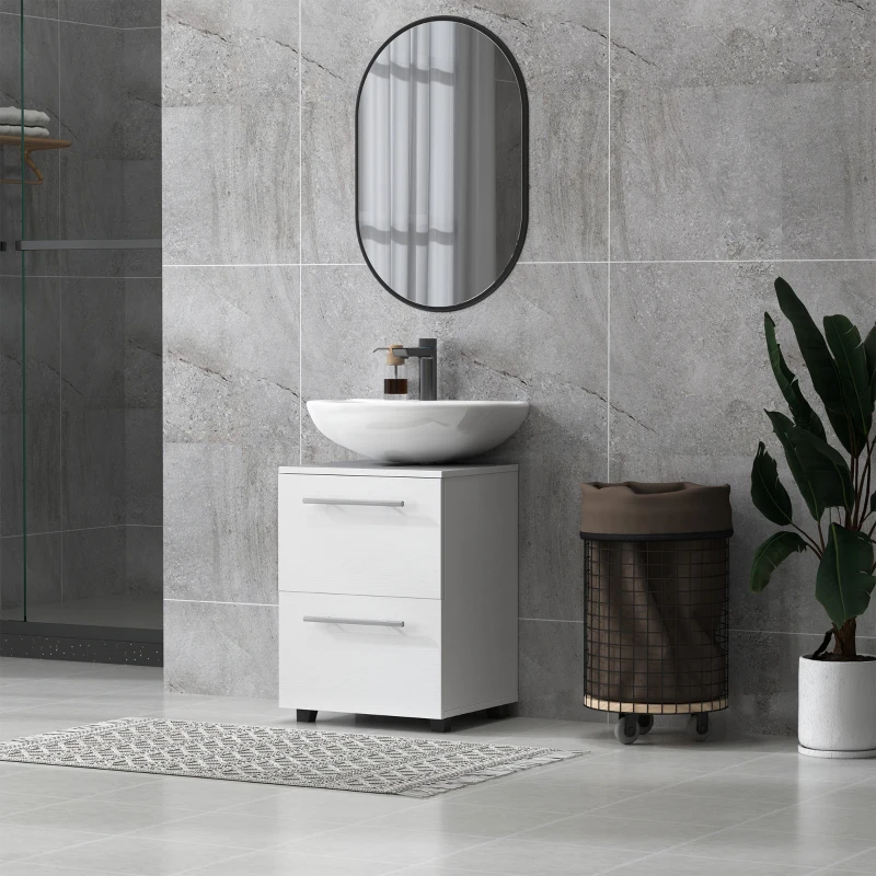 HOMCOM Dulap Sottolavabo pentru Baie cu Sertar și Dulap, Dulap Compact cu Decupaj în U, Mobilier Baie Modern și Economisire Spațiu, Potrivit pentru Lavoare fără Coloană, 41,5x35,5x59 cm, Alb