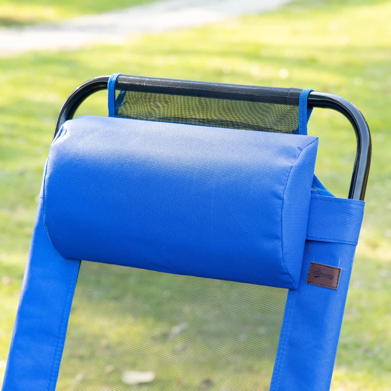 Outsunny Folding Garden Chairs Set of 2, 5-Position Recliner Camping Chair with High Back, All Weather Texteline Seat, Portable Outdoor Dining Chairs with Headrests for Patio, Picnic, Blue