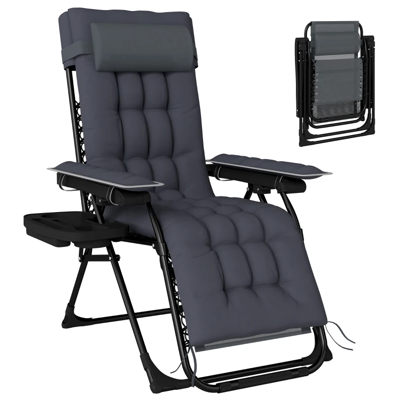 Outsunny Zero Gravity Chair, Folding Sun Lounger Reclining Garden Chair with Arm Pads, Cushion, Cup Holder, Headrest, Dark Grey