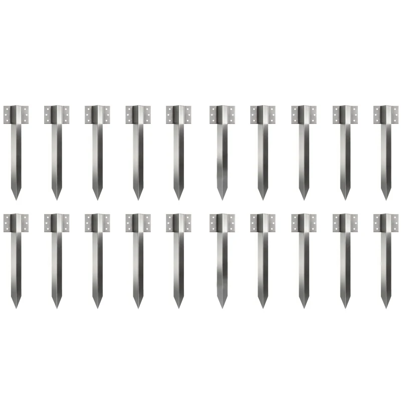 Outsunny 20 Pack Railway Sleeper Brackets, 41 cm Heavy Duty Galvanised Steel Sleeper Stakes with Screws and Gloves