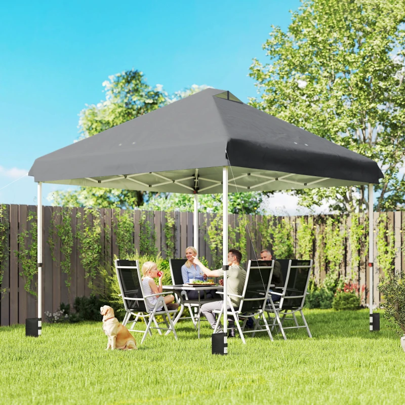 Outsunny 3 x 3 m Pop Up Gazebo with Wheels, UPF50+ One-Touch Outdoor Garden Party Tent Marquee Wedding Awning Canopy, Dark Grey