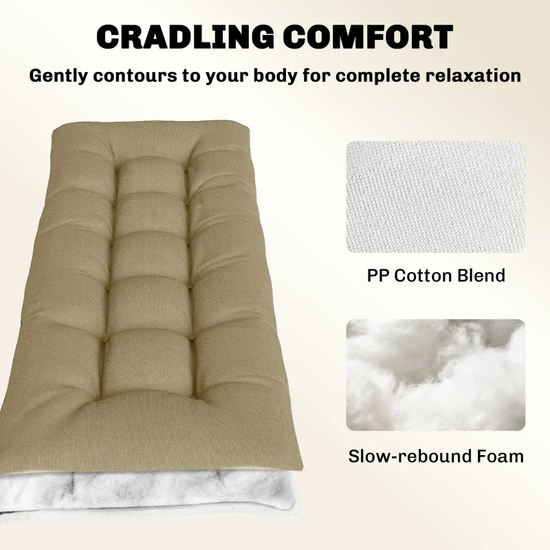 Outsunny Sun Lounger Cushion, Memory Foam Patio Chair Cushion with Ties, Outdoor Seat Pad Fits 190 x 60 cm Lounger, Sand