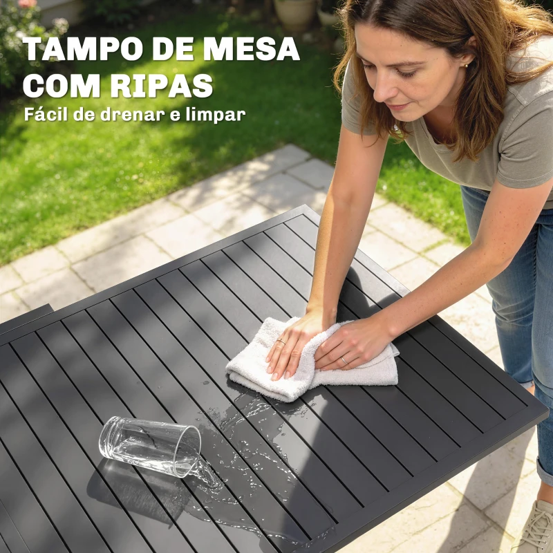Outsunny Mesa de Jantar Exterior Extensível 135/270 cm para 6-10 Pessoas de Alumínio com Tampo de Ripas Cinzento Escuro