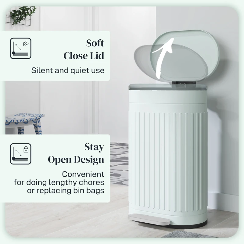 HOMCOM Kosz na Śmieci 30L Pedałowy z Pokrywą, Wyjmowanym Wewnętrznym Pojemnikiem i Systemem Soft-Close, 36,5 x 31,2 x 60,8 cm, Zielony