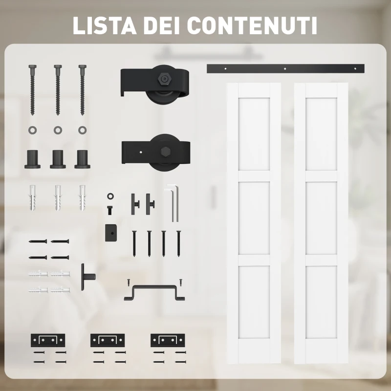 HOMCOM Porta Deslizante Dobrável com Ferragens 91,4x213,4 cm com Roldana Trilho de Aço Guia de Piso Puxador Branco