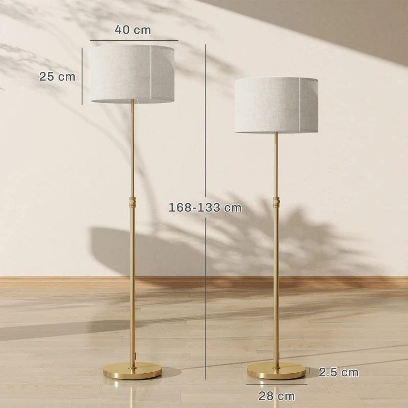 HOMCOM Lampada da Terra con Telecomando e Luminosità Regolabile 3000K-6000K, Paralume in Tessuto, Oro