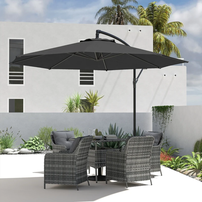 Outsunny 3 m Overhanging Cantilever Parasol, with Cross Base - Black