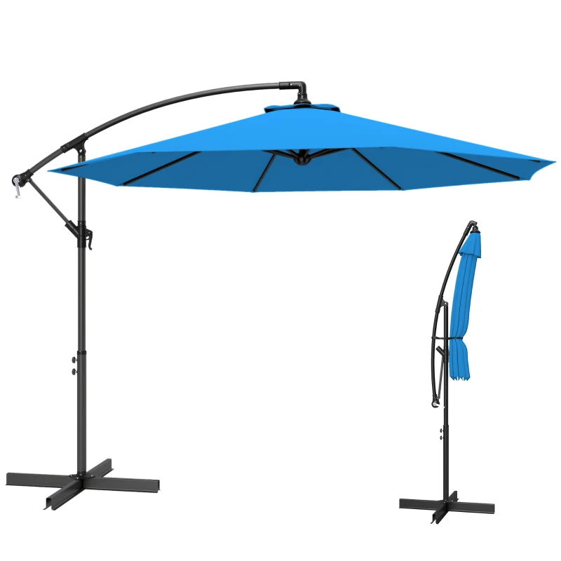 Outsunny 3m Overhanging Cantilever Parasol, with Cross Base - Blue