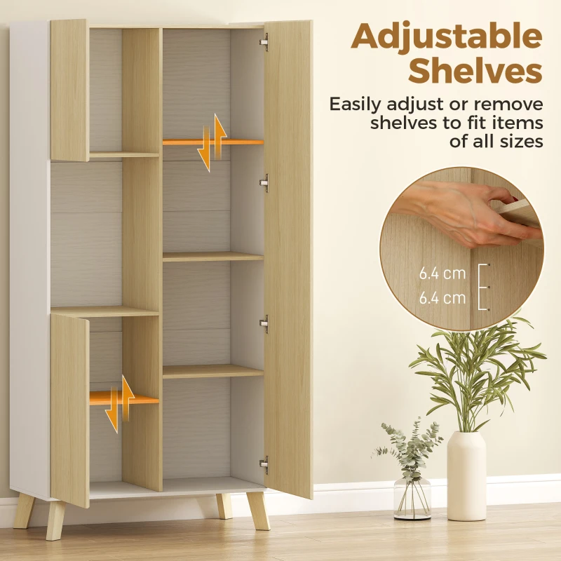 HOMCOM 170 cm keukenkast, moderne kast met open vak, verstelbare planken, natuurhout-look