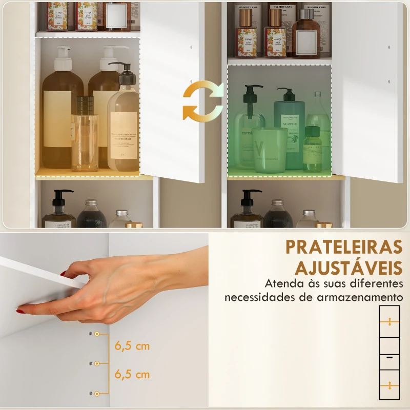 HOMCOM Coluna Estreita para Casa de Banho com Prateleiras Ajustáveis, Gaveta e Compartimento Aberto, 31,5x29,7x171,5 cm, Branco