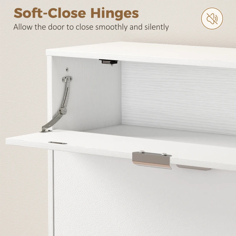 HOMCOM Smalle schoenenkast met 2 klepvakken, schoenenkast met lychee-lederen deuren en verstelbare planken, wit