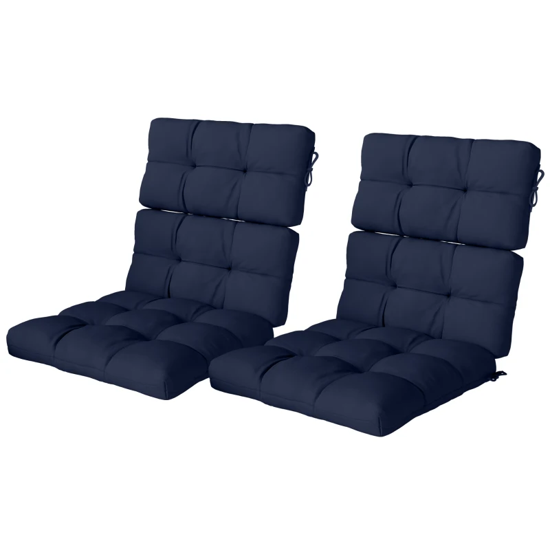 Outsunny 2-Piece Seat Cushion Replacement with Backrest, Garden Patio Chair Cushions Set with Ties, Dark Blue