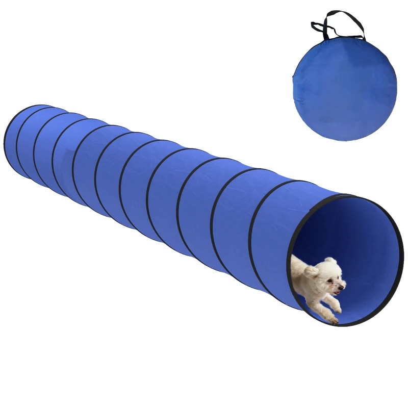 PawHut Dog Tunnel, 500 x 60 cm, Foldable Play Tunnel with 6 Pegs and Bag, Tear-Resistant Outdoor Dog Agility Equipment, Blue