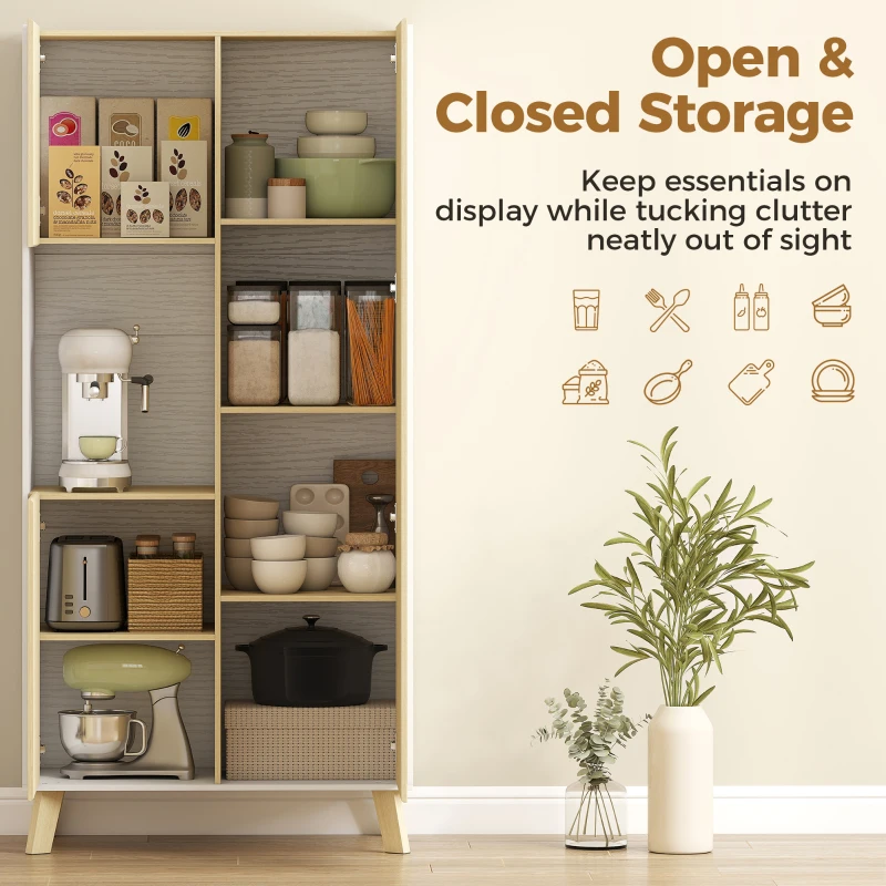 HOMCOM 170 cm keukenkast, moderne kast met open vak, verstelbare planken, natuurhout-look