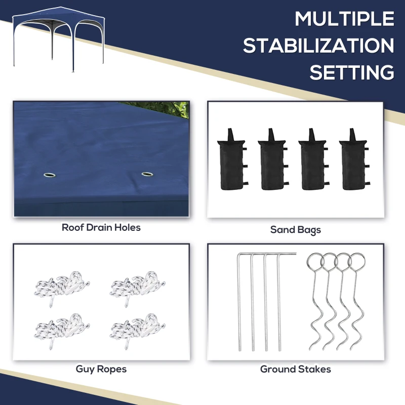 Outsunny Składany Pawilon, Regulowany, Metalowe Wsparcie, Mocna Tkanina, W Komplecie z Torbą, 2,95 x 2,95 x 2,55m, Granatowy