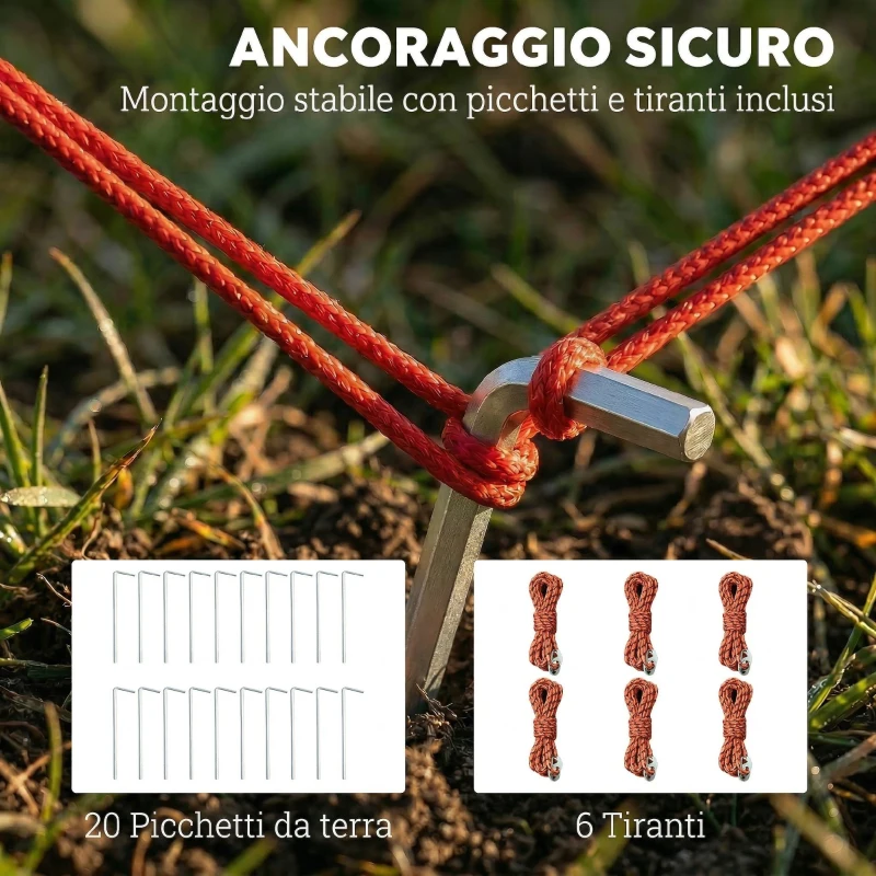 Outsunny Tenda da Campeggio a Tunnel per 2-4 Persone Alta 200cm con 2 Stanze, Impermeabile 3000mm, Azzurro