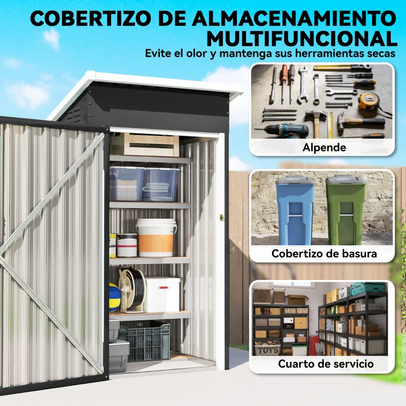 Outsunny Caseta de Jardín Exterior Metálico 0,74 m² 107,5x91x185 cm con Techo Inclinado Puerta con Cerradura Ventilaciones Gris